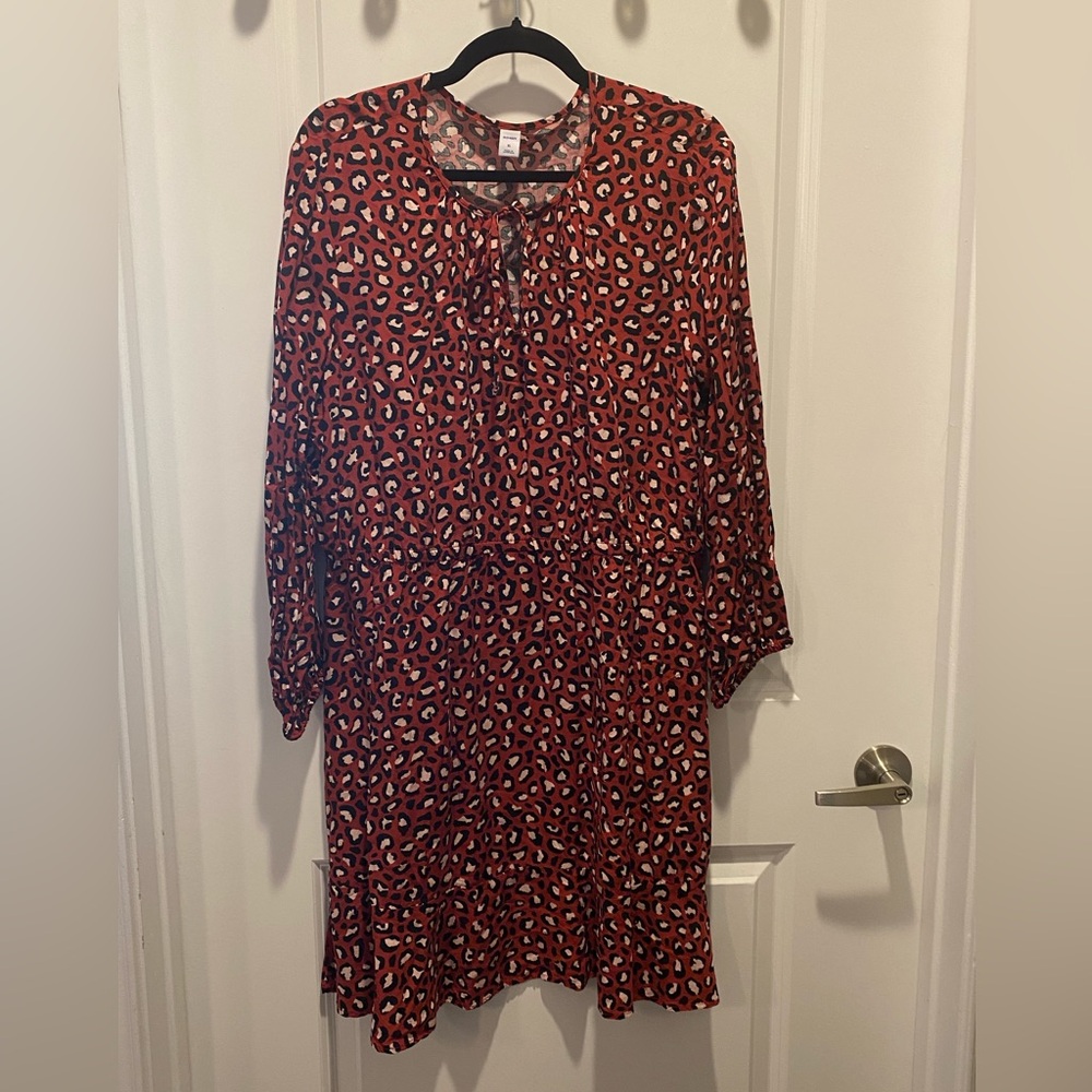 Old Navy Maroon Dark Red Pink Leopard Print Long Sleeve Dress Women XL - EUC